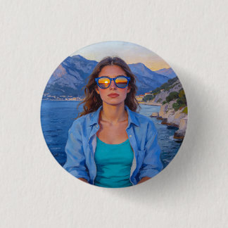 Mediterrane Zonsondergang Reflecties – Moderne Kus Ronde Button 3,2 Cm