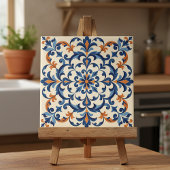 Mediterranean Azulejo Style Navy Blue and Orange Tegeltje