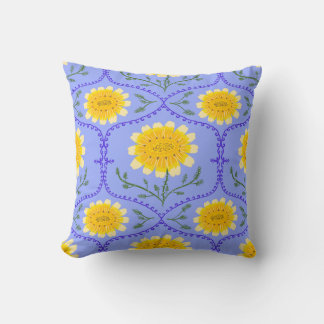 Mediterranean Blue and Yellow Floral Greek Flora  Kussen