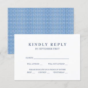 Mediterranean Blue Griekse Sleutel Huwelijks RSVP Kaart