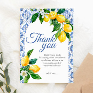 Mediterranean Blue Tegel Lemon Baby shower Bedankkaart