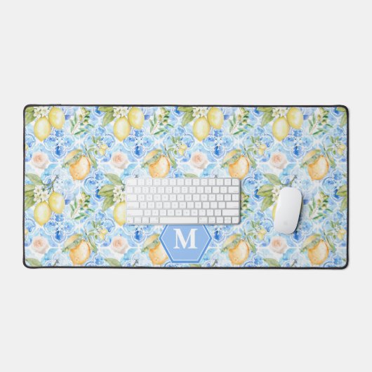 Mediterranean Blue Tile Limoncello Monogram Name (Clavier et souris)