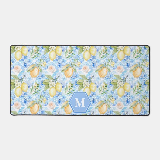 Mediterranean Blue Tile Limoncello Monogram Name (Recto)
