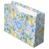 Mediterranean Blue Tile Limoncello Monogram Name Groot Cadeauzakje (Voorkant Gekanteld)