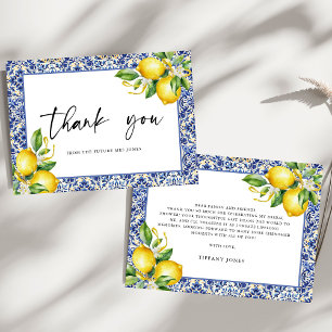 Mediterranean Blue Tiles Lemons Bridal Shower Bedankkaart