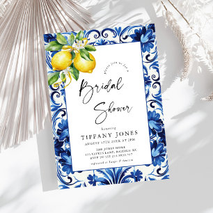 Mediterranean Blue Tiles Lemons Bridal Shower Kaart