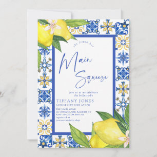 Mediterranean Blue Tiles Lemons Bridal Shower Kaart
