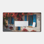Mediterranean Blue Window Floral House Desk Mat (Clavier et souris)