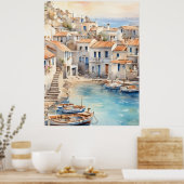 Mediterranean boho watercolor village poster (Keuken)