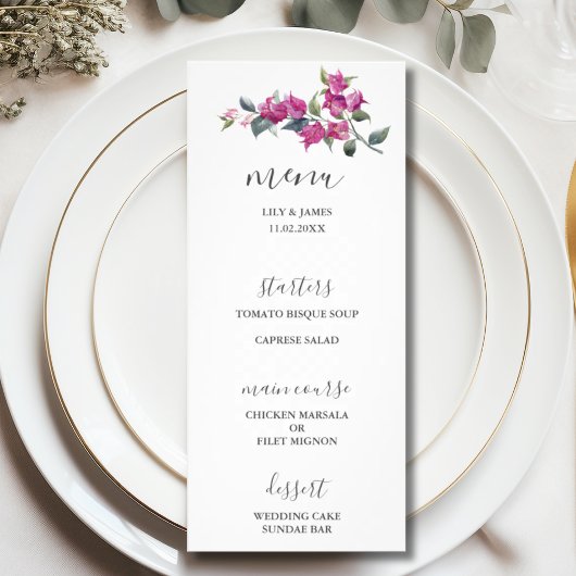 Mediterranean Bougainvillea Floral Wedding Menu