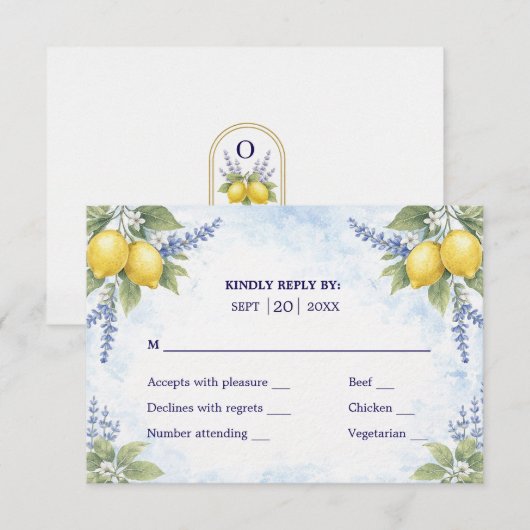 Mediterranean Citrus Botanical RSVP Wedding Respon (Devant / Derrière)