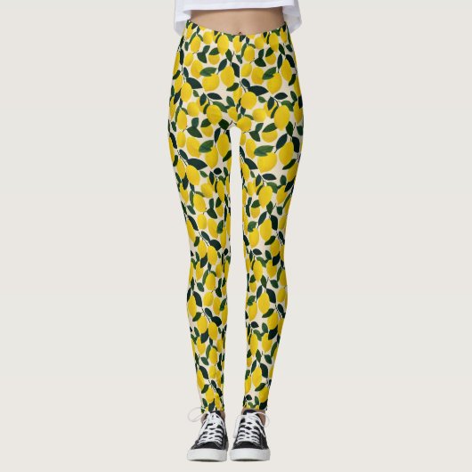Mediterranean Citrus Fruit Lemons Pattern Summer Leggings (Voorkant)