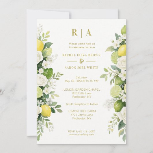 Mediterranean Fresh Lime Lemons & Flowers Garlands Kaart (Voorkant)