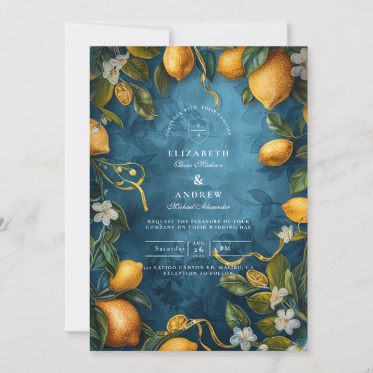 Mediterranean Lemon Bliss Wedding Kaart (Voorkant)