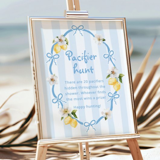 Mediterranean Lemon Blue Pacifier Hunt Baby shower Poster