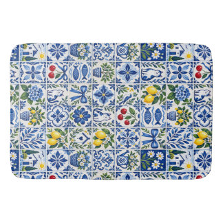 Mediterranean Lemon Blue Tile Citrus Garden Badmat