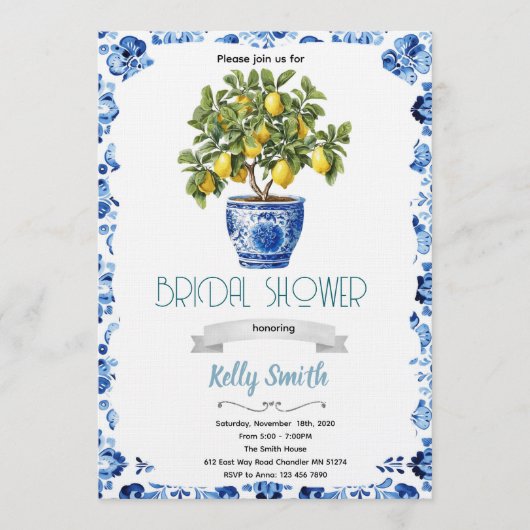Mediterranean lemon Bridal Shower invitation (Devant)