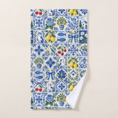 Mediterranean Lemon & Cobalt Blue Tile Garden (Serviette à main)