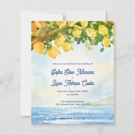 Mediterranean Lemon Grove Coastal Wedding Invite (Voorkant)