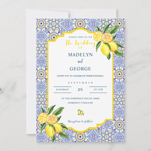 Mediterranean Lemon Tegel bruiloft uitnodiging (Voorkant)