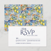 Mediterranean Lemon Tile Blue Wedding RSVP Cards (Devant / Derrière)