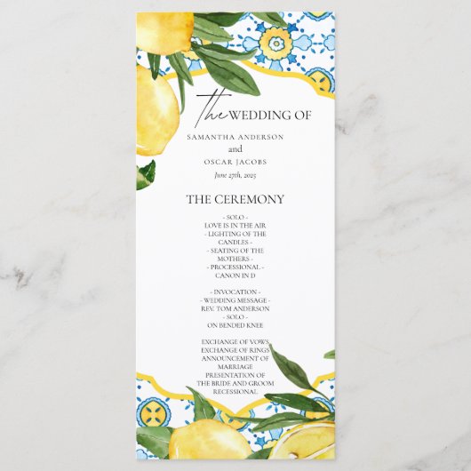 Mediterranean Lemon Wedding Ceremony Program | Menu (Voorkant)