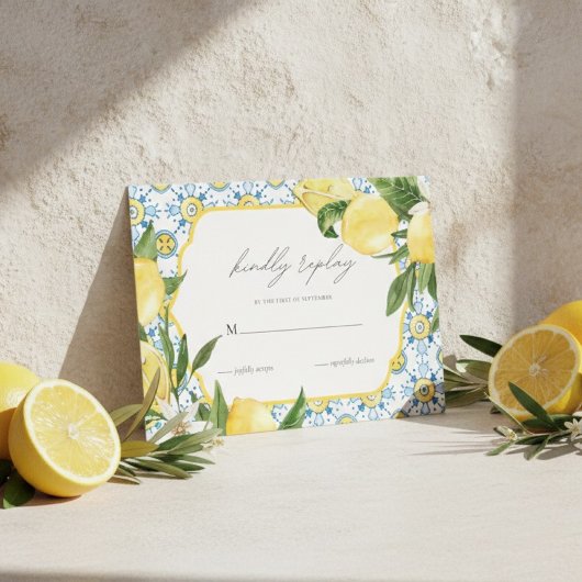 Mediterranean Lemon Wedding RSVP Card