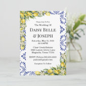 Mediterranean Lemons Blue Mosaic Tile Wedding Kaart (Staand voorkant)