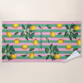 Mediterranean Lemons Pink Green Stripes Name Strandlaken (Voorkant)