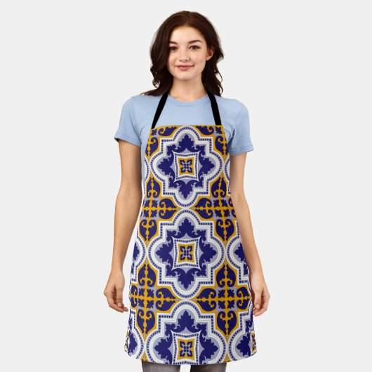 Mediterranean Pattern Kitchen Apron Schort (Gedragen)