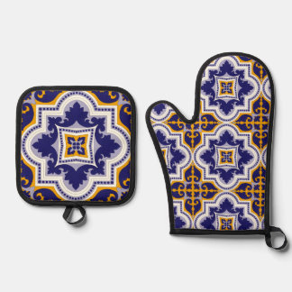 Mediterranean Pattern Kitchen Ovenwant & Pannenlap Set
