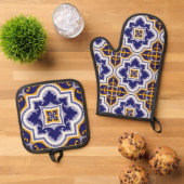 Mediterranean Pattern Kitchen Ovenwant & Pannenlap Set (Top down)