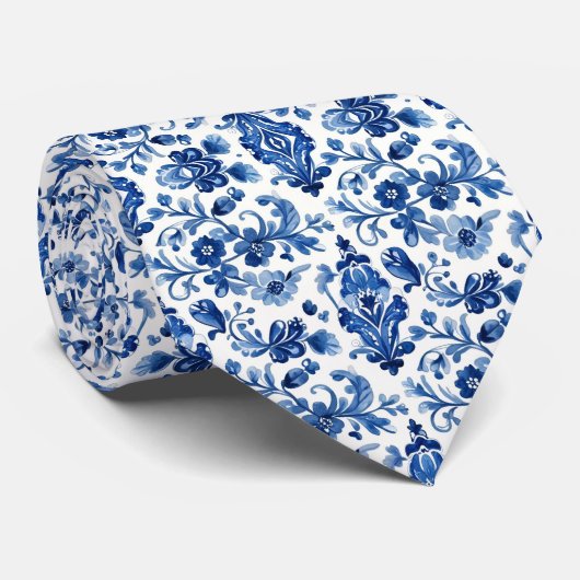 Mediterranean Portuguese Blue Tile Detail Stropdas (Opgerold)