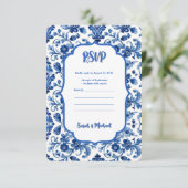 Mediterranean Portuguese Blue Tile Save The Date (Staand voorkant)