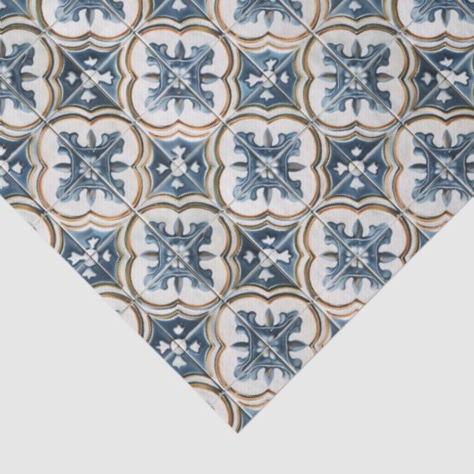 Mediterranean Spanish Tile Pattern Gold Blue Tissuepapier (Detail)
