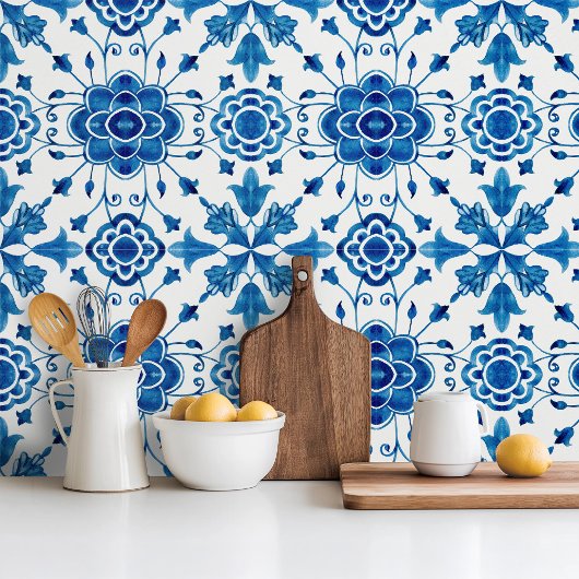 Mediterranean style Azur flower blue pattern Tegeltje