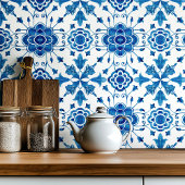 Mediterranean style Azur flower blue pattern Tegeltje
