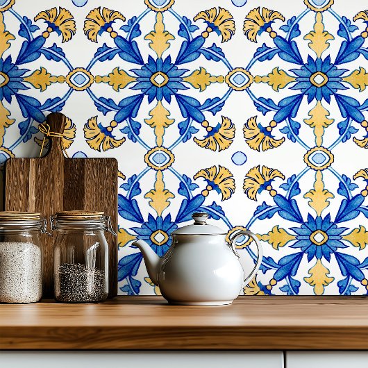 Mediterranean style Azur yellow blue big pattern Tegeltje