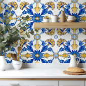 Mediterranean style Azur yellow blue big pattern Tegeltje
