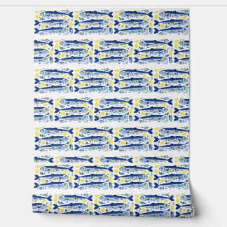 Mediterranean Summer Blue and Yellow Sardines Behang