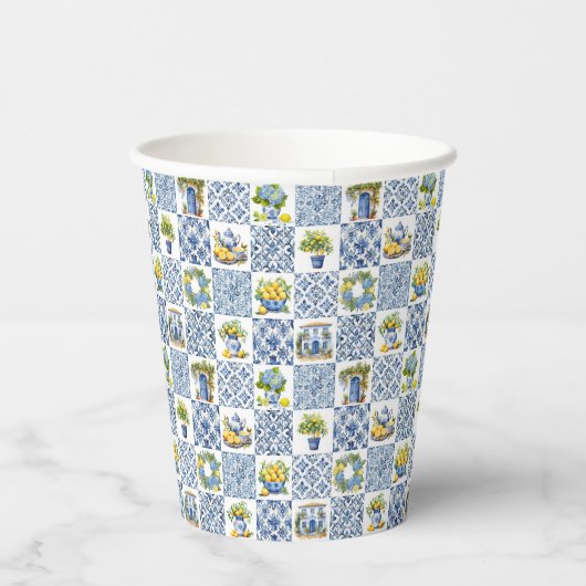 Mediterranean Summer Lemon Pattern Papieren Bekers (Rechts)