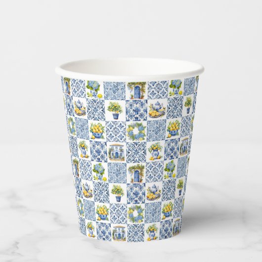 Mediterranean Summer Lemon Pattern Papieren Bekers (Voorkant)