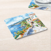 Mediterranean Summer Vierkante Kartonnen Onderzetter (Schuin)
