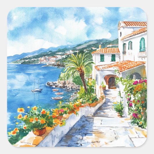 Mediterranean Summer Vierkante Sticker (Voorkant)