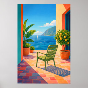Mediterranean terras zeezicht poster, Amalfi Poster