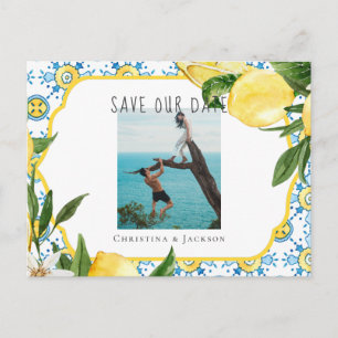 Mediterranean Tile and Lemon Couple Photo Wedding Aankondigingskaart