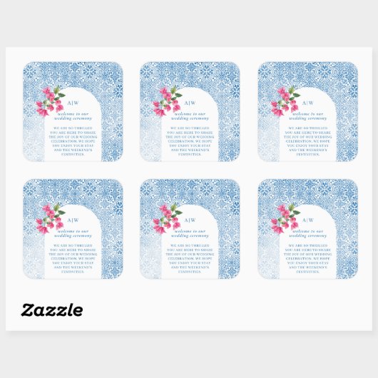 Mediterranean tile pattern vierkante sticker (Vel)