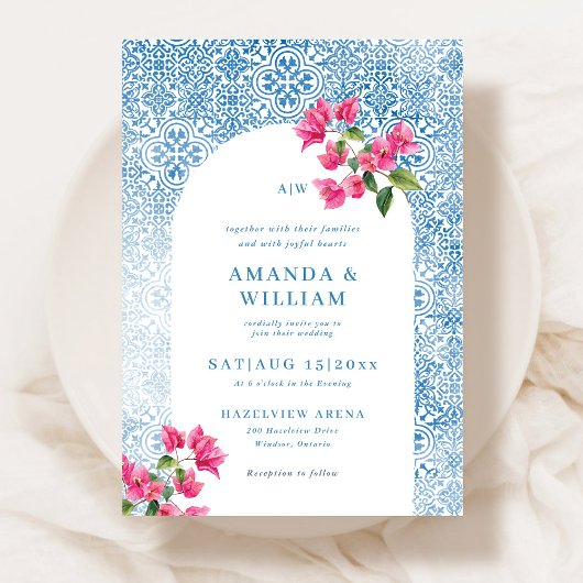 Mediterranean tile pattern Wedding Invitation