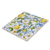 Mediterranean Watercolor Blue Pattern and Citrus Tegeltje (Zijkant)