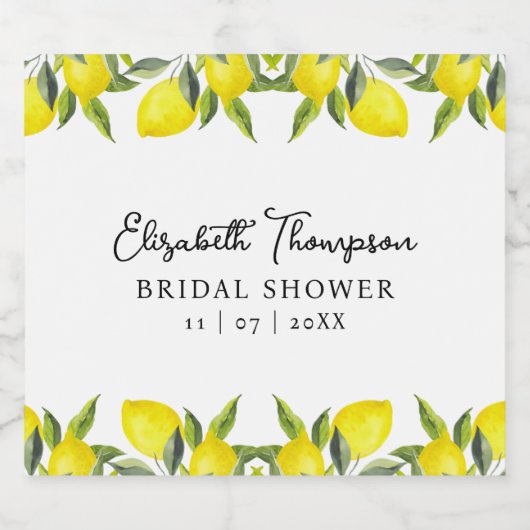Mediterranean Yellow Lemon Bridal shower Sparkling Wijnetiket (Enkel label)